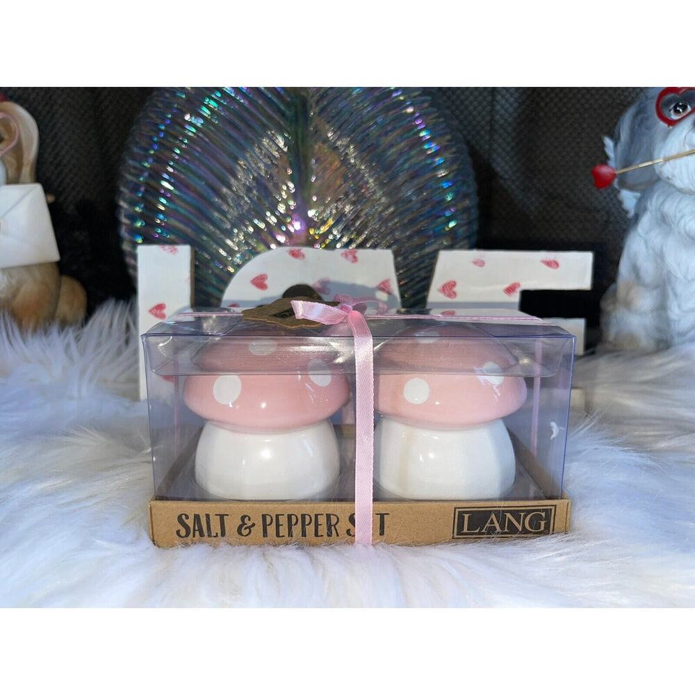 Magical Mushroom Salt & Pepper Shakers PINK & White 3” by Lang NEW for 2024